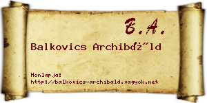 Balkovics Archibáld névjegykártya